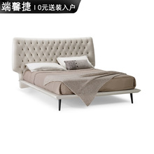 高定系列/意大利真皮床1.8米双人极简别墅大平层拉扣床设计床大床