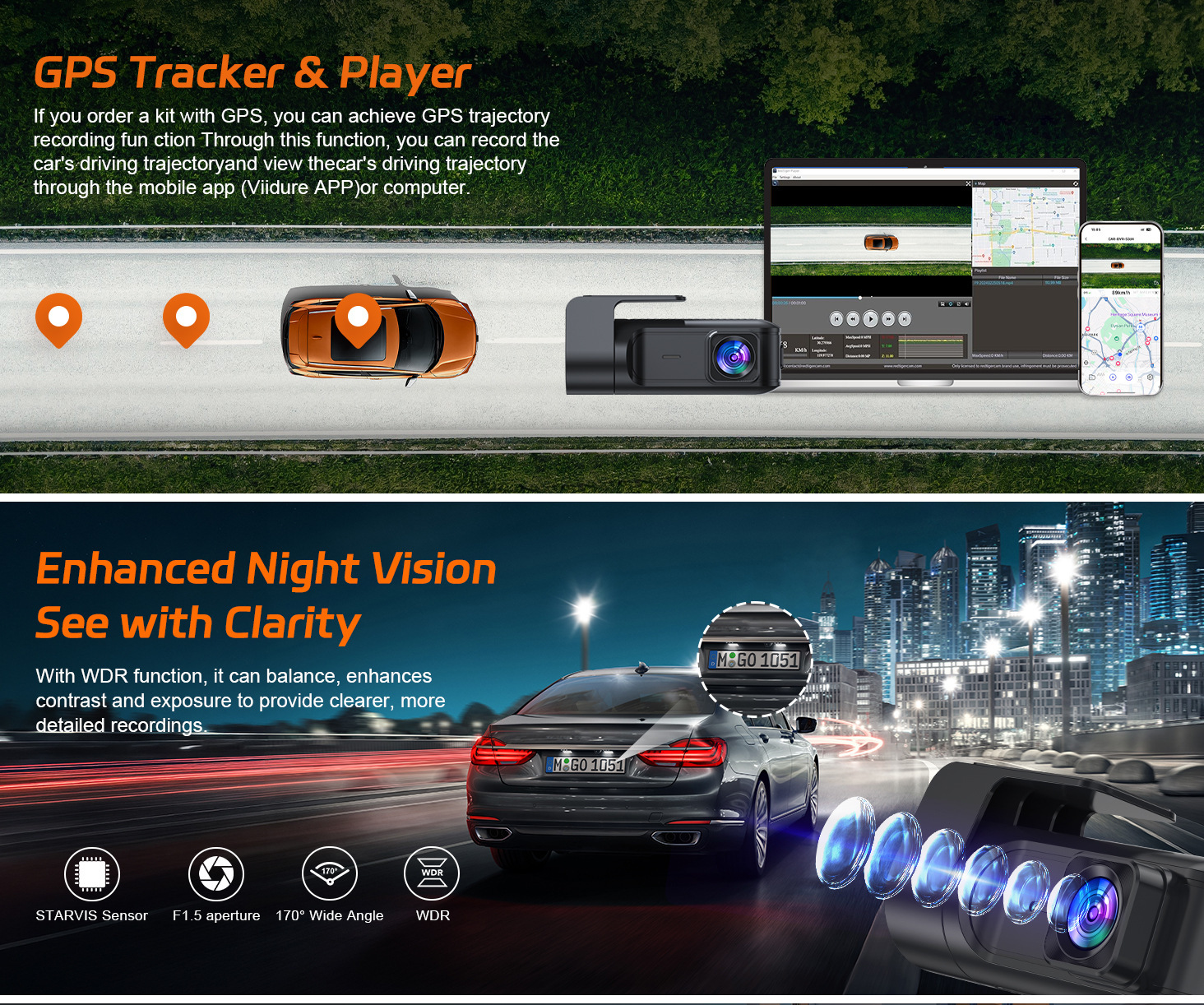 New cross-border dual 4K lens dashcam with Wifi connectivity, ultra-high-definition front and rear dual recording, GPS parking monitoring