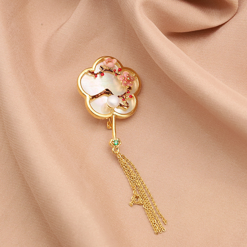 Nuevo estilo chino perla de agua dulce natural broche nicho alto sentido pin accesorios ramillete 18K oro real color retención image 10