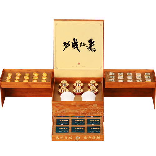 Gift Box of Famous Chinese Teas Including Da Hong Pao, Rou Gui, Black Tea, Pu-erh, Chen Pi, White Tea, and Oolong Tea