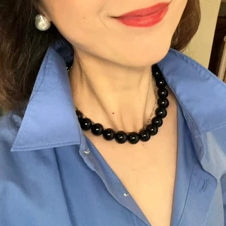 黑玛瑙打结串珠项链小众设计高级感复古时髦OT扣手工法式女锁骨链