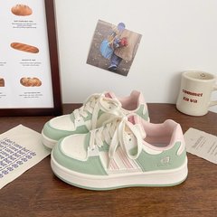 学院风糖果色厚底小白鞋女款2025秋季皮面百搭运动鞋学生可爱板鞋