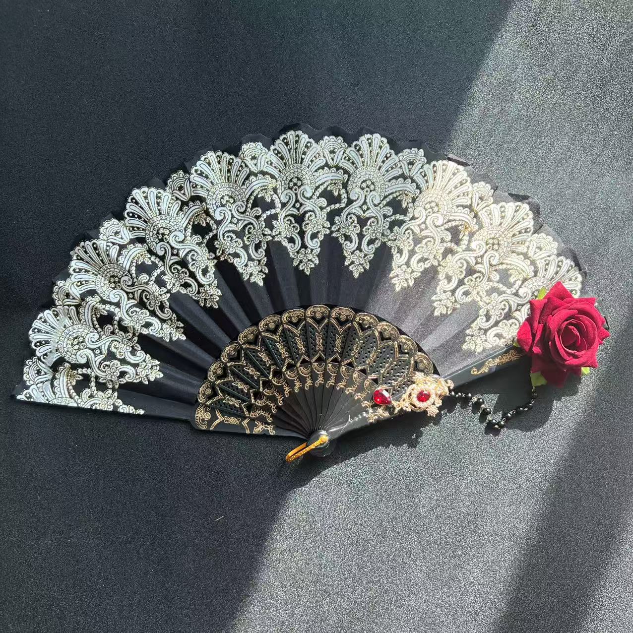 브론징 팬 레드 로즈 비즈 체인 크리스탈 펜던트