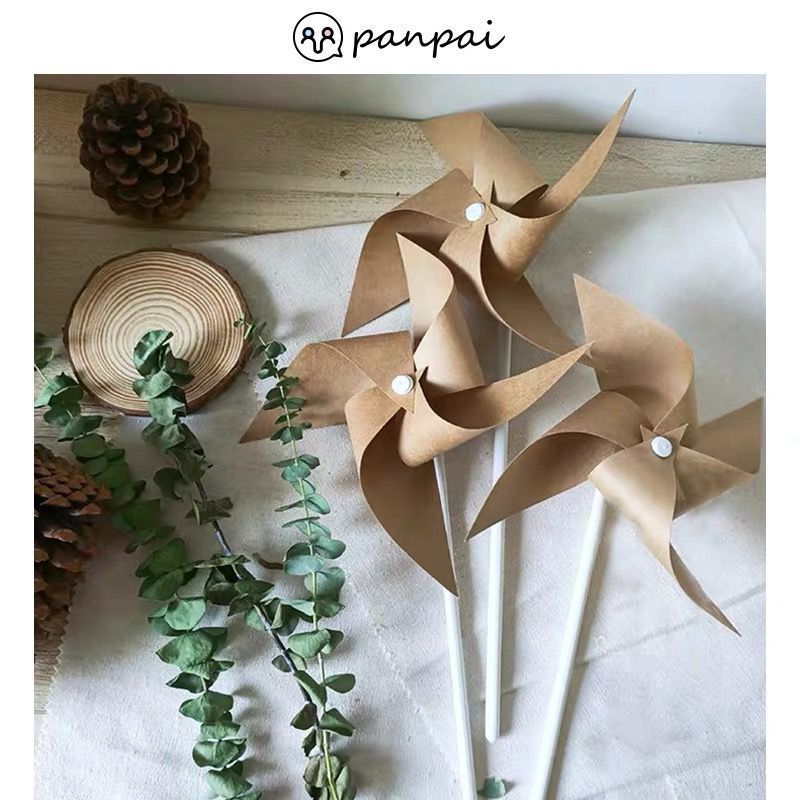 Small windmills Wholesale Retro Sen family Kraft paper birthday party decorate outdoors Picnic hold photograph prop