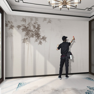 Classical Chinese Wall Covering Hotel Bedroom Bedside Wallpaper Living Room Tv Background Wall Wallpaper Hand-Painted Ink Bamboo Mural
