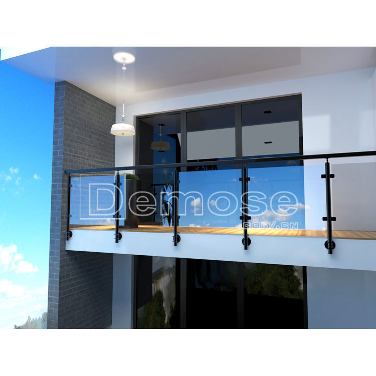 透明玻璃栏杆 楼梯走道12厚白玻钢化 黑色侧装栏杆