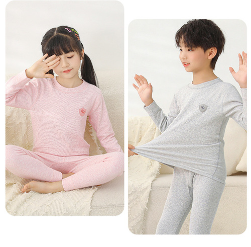 Autumn and Winter Children's Soft Cotton Colorful Underwear Set for Boys and Girls, Boneless Autumn Top and Bottom Pajamas, Pure Cotton Warm Home Clothing