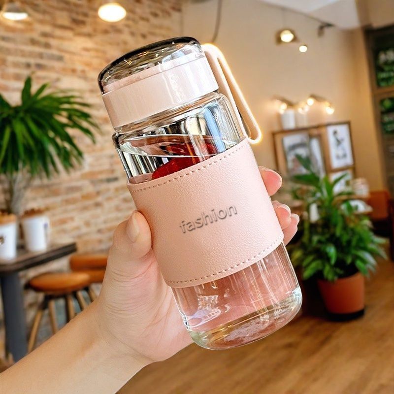 Trendy High-Value Water Bottle Portable Glass Cup Ins-Style Flower Tea Cup with Cup Sleeve Promotional Gift Cup