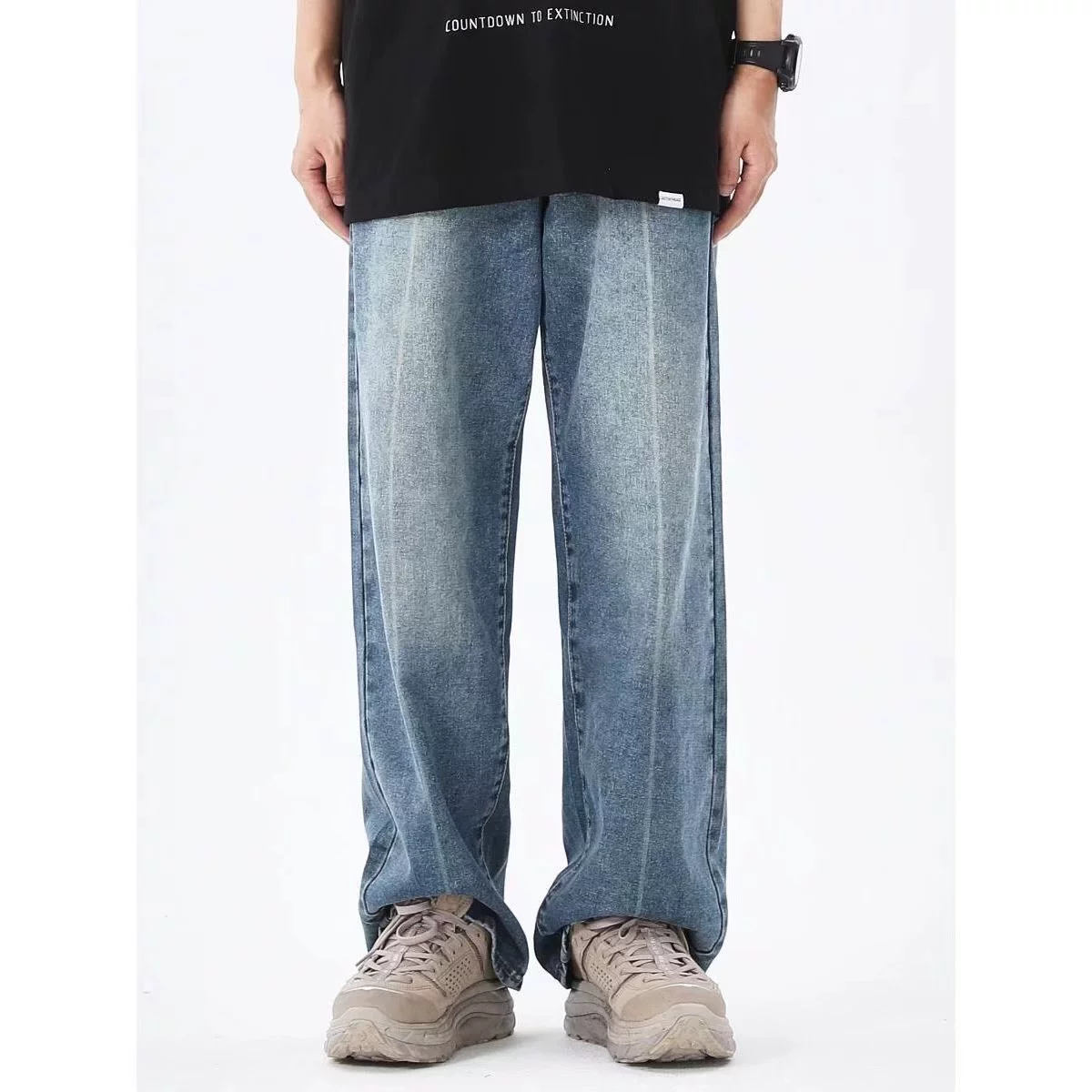 Весенние и осенние джинсы мужские старомодные американские стирание дикие широкие брюки прямые свободные повседневные длинные брюки