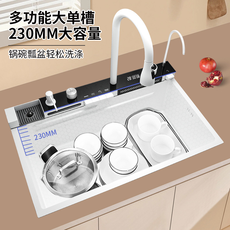 Fregadero cascada de acero inoxidable 304 con rociador tipo lluvia