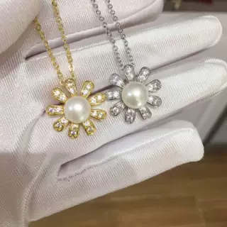 诸暨源产地天然淡水珍珠吊坠小雏菊珍珠项链微镶锆石首饰跨境批发