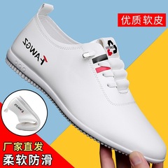 2023 Summer New Arrival Men's Breathable, Non-Slip Casual Shoes: Soft-Soled, Soft-Fabric Leather Sneakers—White Color, Slip-On Design