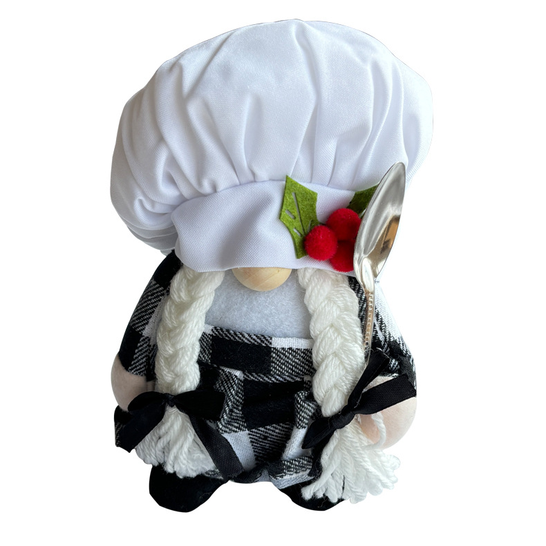 Día del chef transfronterizo enano muñeca cocina cocina cocina cuadrícula enano levantar cucharas muñeca sin cara adornos al por mayor