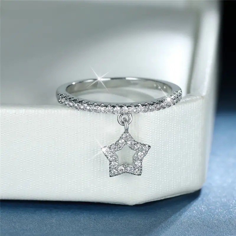 5g Weight Zircon Inlay Material Rings Classification 10, 5 Ring Size 1 Piece Quantity Casual, Daily, Shopping Occasion Copper Material Geometric, Star Pattern All Seasons Season Women's Gender Elegant, Modern Style Style Wholesale Jewelry Elegant Modern Style Geometric Star Copper Zircon Rings 2