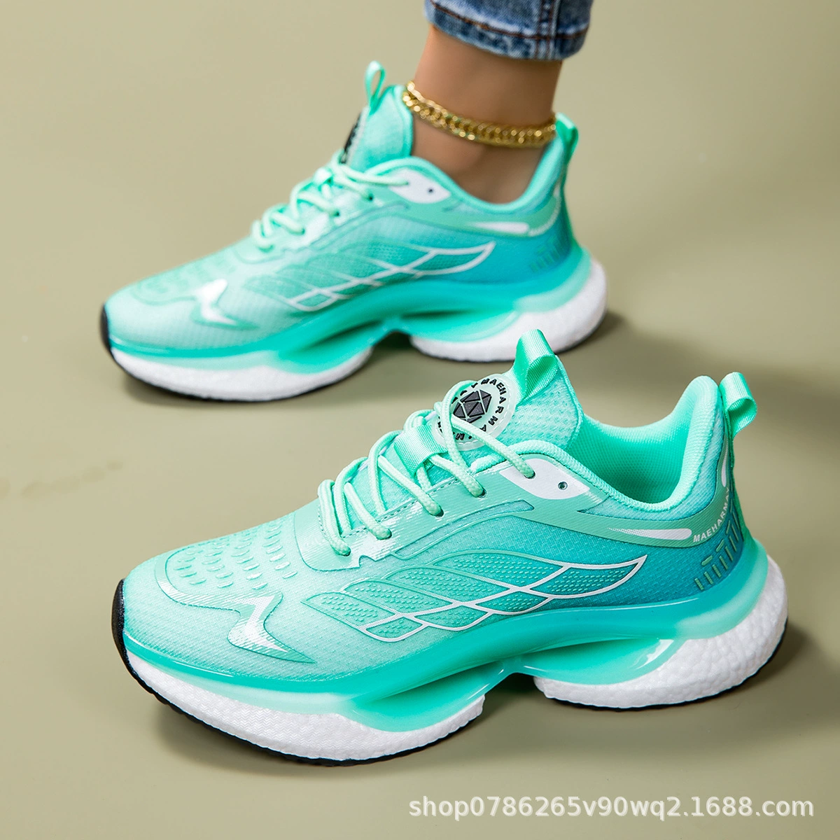 Женская спортивная обувь, верх из дышащей сетки, подошва из композитного материала «попкорн», амортизирующие кроссовки, модная повседневная обувь, трансграничный горячий стиль.