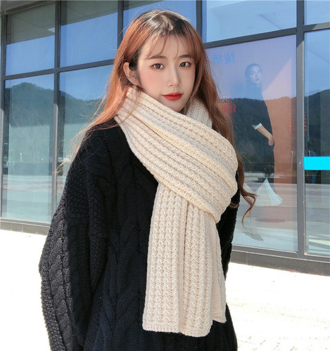 Korean version of the new fashion versatile solid color knitted wool scarf for women in autumn and winter thickened and warm couple scarf for men