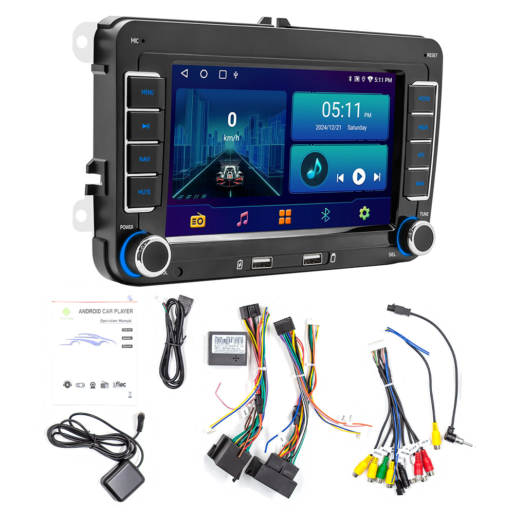 Sistema de navegación para Volkswagen de 7 pulgadas, Hengchen Android GPS de alta definición, pantalla grande, CarPlay inalámbrico, imagen de marcha atrás.