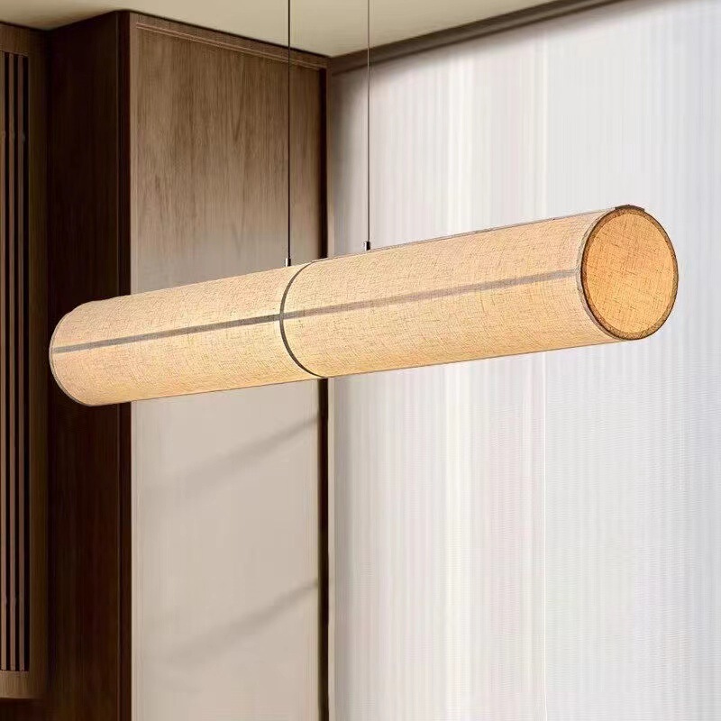 Japanese Wabi-Sabi Style Restaurant Lamp, Everyday Natural Style Fabric Lamp, Bar Counter Dining Commercial Zen-Style Long Strip Pendant Lamp