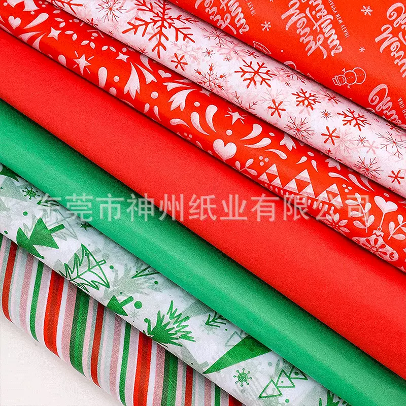 跨境亚马逊专供圣诞彩色薄页纸雪梨拷贝纸印刷定 制折叠装袋17g