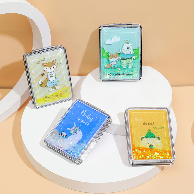 Cartoon double-sided folding handheld rectangular small mirror