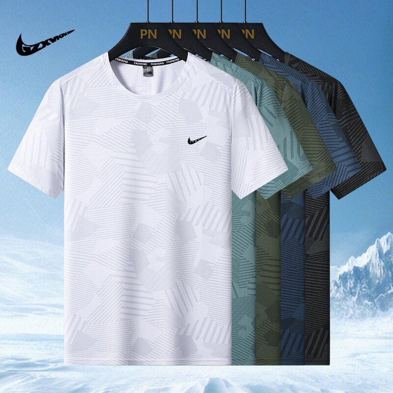 Cross-Border Short-Sleeved Summer New Camouflage Style Unisex Ice Silk Thin Casual Large Size T-Shirt High Elasticity Quick-Dry Clothing Trend