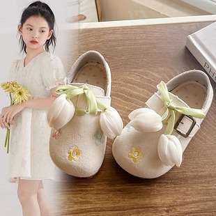 2025 Autumn Children's Birkenstock Shoes Girls' Leather Shoes Tulip Children's Soft Sole Princess Shoes Casual Single Shoes Leather Shoes