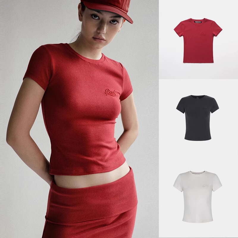Korean Badblood Bcac Series Niche Short T-Shirt Women's Short-Sleeved American Sexy Simple Slim Top Trendy