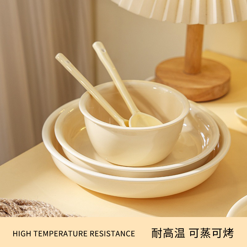 Crema de alto valor ins lindo estilo simple juego de platos para el hogar fideos instantáneos cuencos de sopa de cerámica juego de vajilla al por mayor