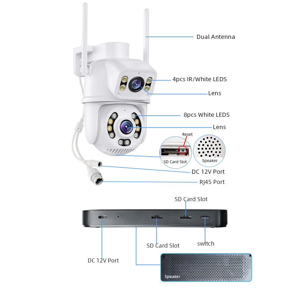 wifi套装监控摄像头 ICSEE超级看看4路带屏幕wifi套装监控摄像头