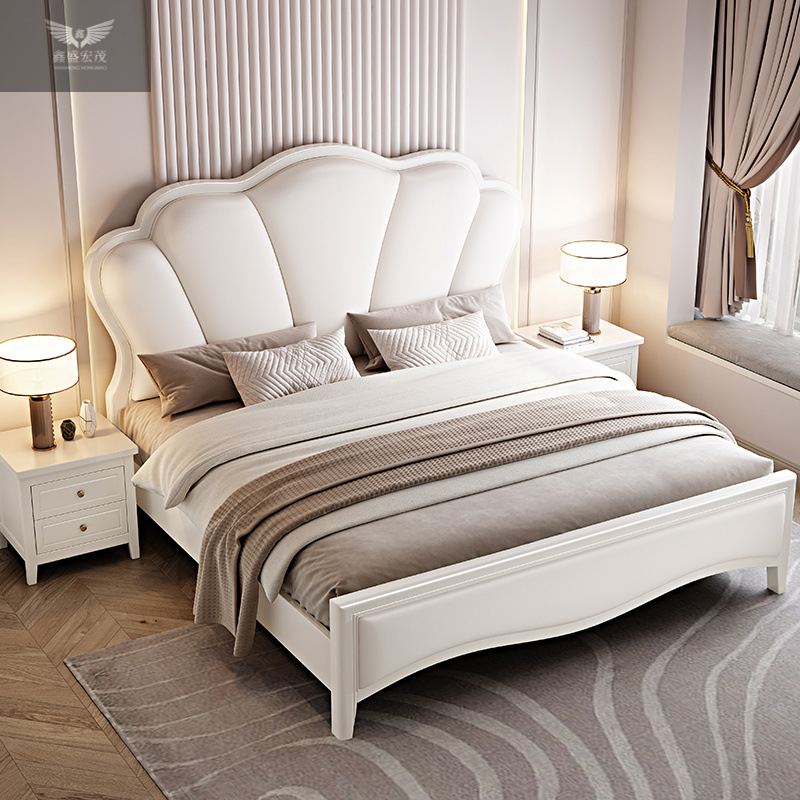 Luz de lujo cama principal cama de pétales suave cama de matrimonio lujosa cama de madera maciza americana campesina cama doble 1.8m 1.5m