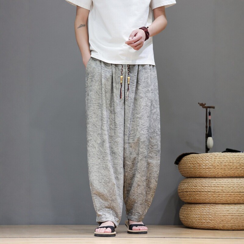 Men's Summer Thin Pants, Large Size Lantern Pants, Loose Fit, Plus Size, for Big and Tall Individuals, Chinese Style Trendy Straight Wide-Leg Pants Men's Summer Thin Pants, Large Size Lantern Pants, Loose Fit, Plus Size, for Big and Tall Individuals, Chinese Style Trendy Straight Wide-Leg Pants