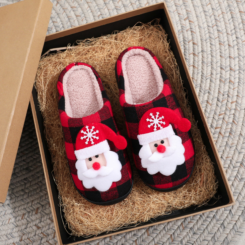 Cross-Border Christmas Atmosphere Black and Red Plaid Santa Claus Cotton Slippers for Men and Women Couples Home Fleece-Lined Thick-Soled Slippers Cross-Border Christmas Atmosphere Black and Red Plaid Santa Claus Cotton Slippers for Men and Women Couples Home Fleece-Lined Thick-Soled Slippers
