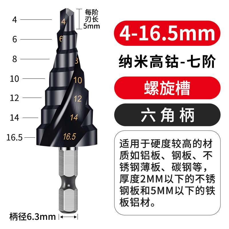 黑宝塔钻头万能打孔工业级螺旋金属开孔器不锈钢专用高硬度阶梯钻|undefined
