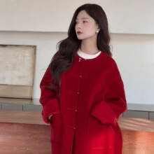 明星同款100%羊毛双面呢大衣外套气质南油秋冬款新中式国风批发
