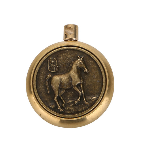 Brass one side with patron saint and one side with 12 zodiac sign rotating key chain accessory to transfer money 12 zodiac sign decompression handle piece