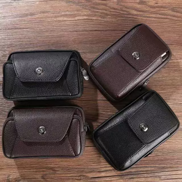 Кожаный поясной кошелек сумка, компактная поясная сумка 17×10×4 см, зажим и молния, легкий
