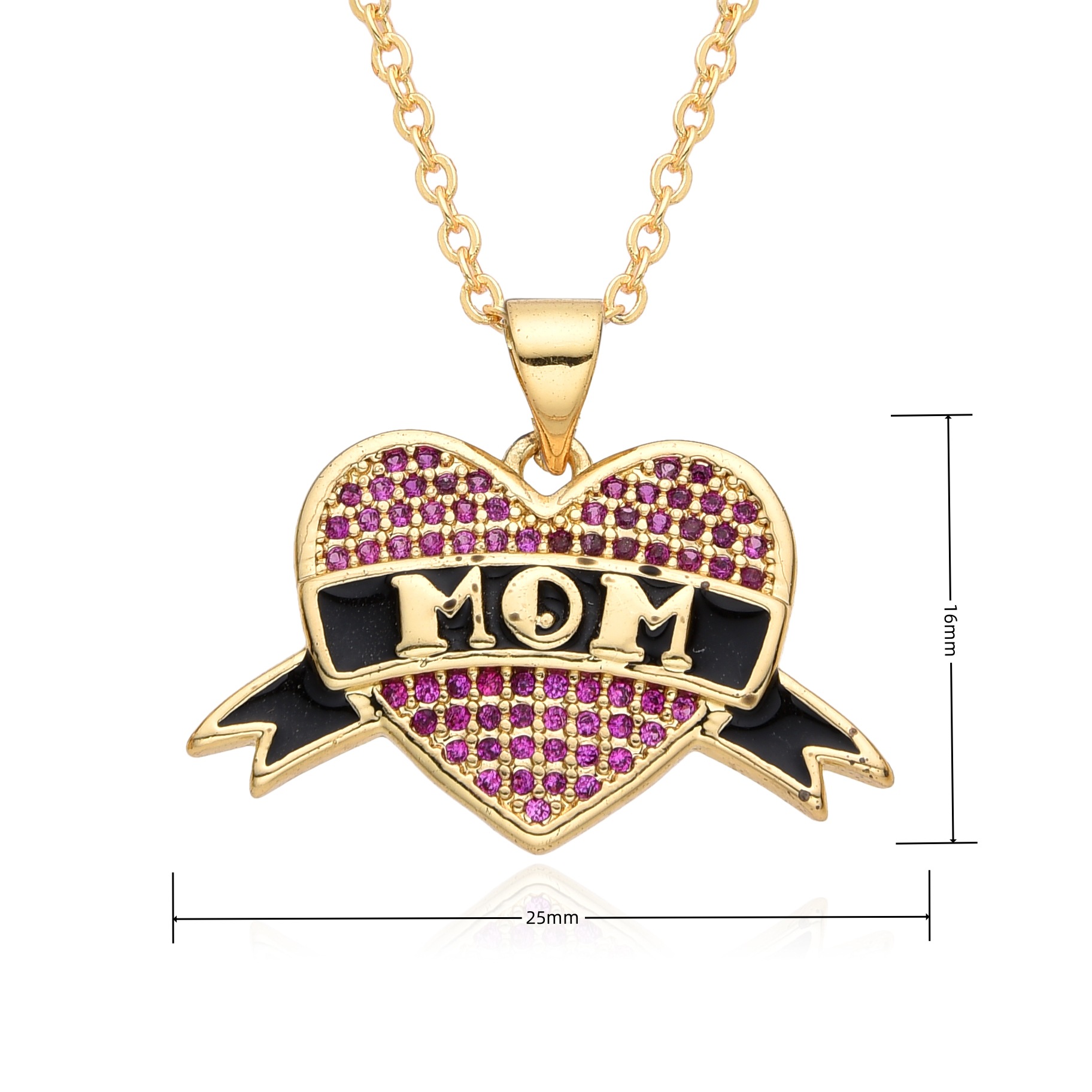 Le Cuivre Décontractée MAMA Style Simple Lettre Forme De Cœur Incruster Zircon Pendentif display picture 11