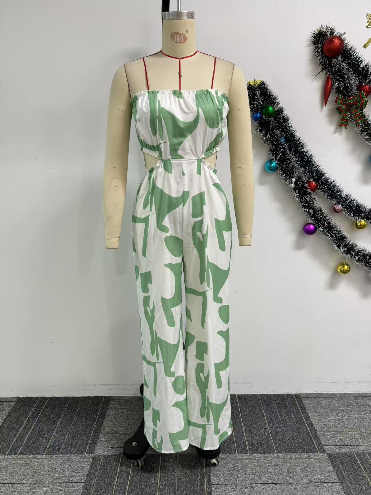 Elegant Strapless Printed Jumpsuit For Women Wide Leg Bottoms Casual Summer Polyester Thin Comfortable_ecoleips.com