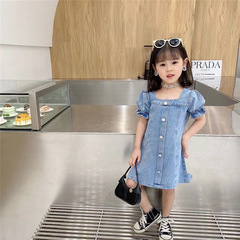 Children's denim dress summer girls square neck skirt children's skirt 3-8 years old children's clothing one piece drop shipping