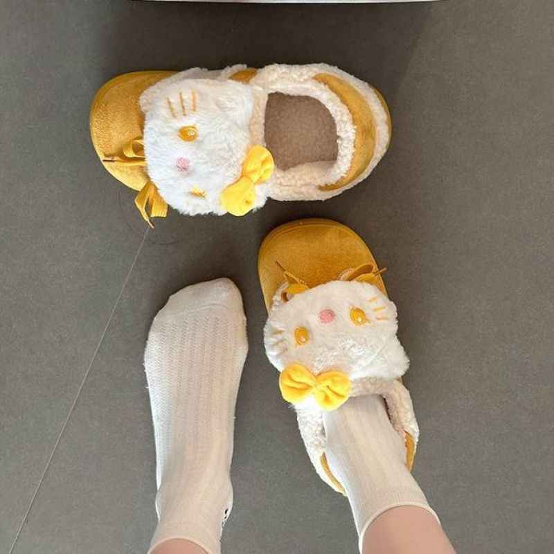 时尚加绒可爱卡通大头猫咪包头毛毛拖鞋女2025新款冬季居家棉拖鞋|undefined