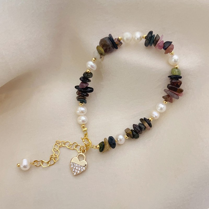 Original Design Heart Shape natural stone Plating Bracelets 1 Piece