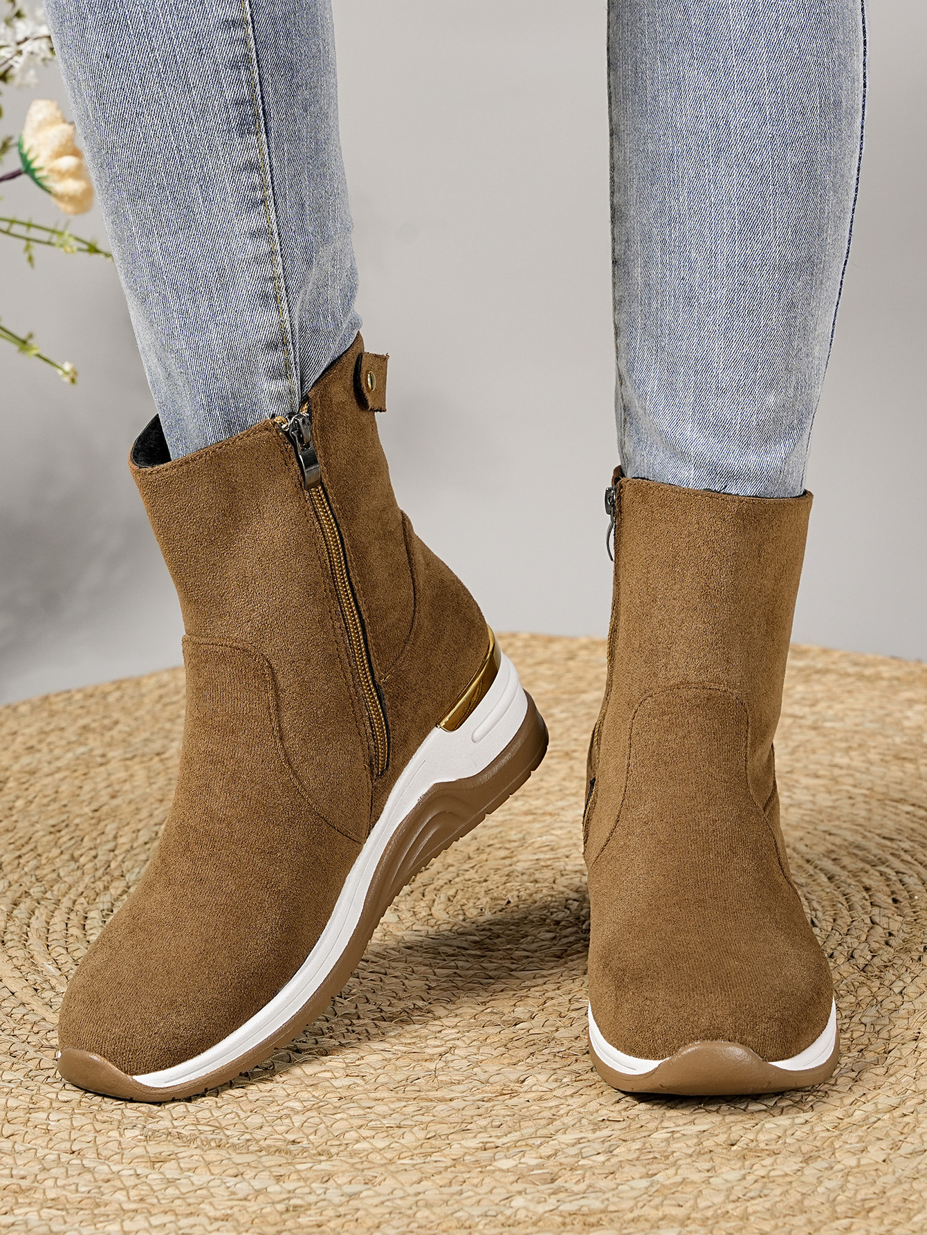 Women's Suede Wedge Ankle Boots With Side Zipper And Platform_voghion.com