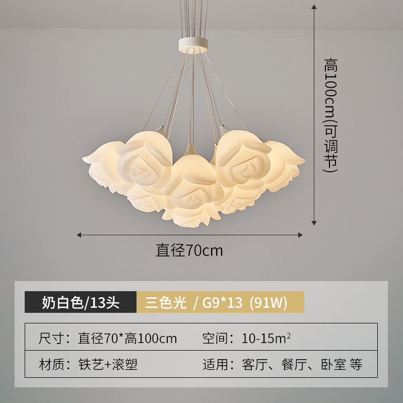 Rojo neto estilo crema flor de rosa creativa candelabro de sala de estar moderno simple romántico dormitorio cálido lámpara de araña de la habitación de los niños