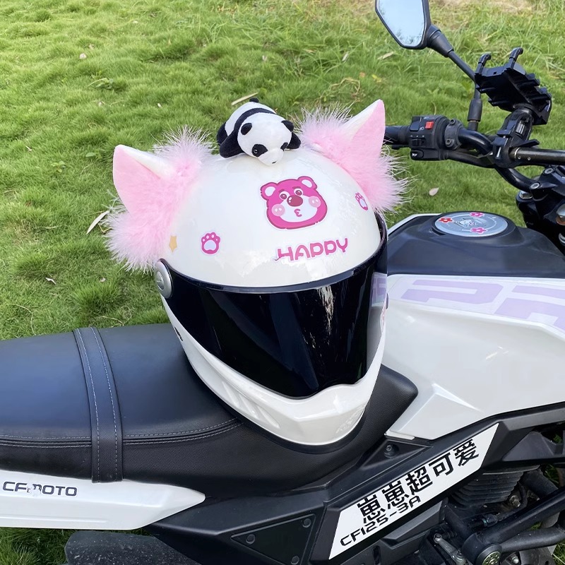 Helmet Decoration Fluffy Pink and White Fox Ears Motorcycle Electric Vehicle Ski Helmet