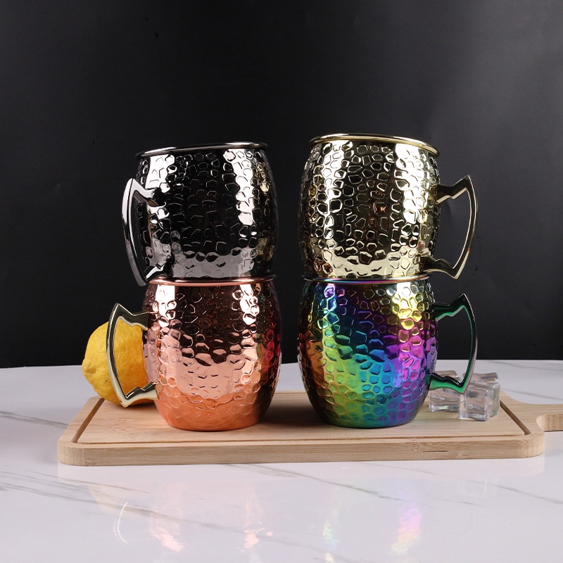 Cross - Border MOSCÚ pure Stainless Steel mula Cup Mule Copper Hammer Point Cup Mark Cup 500ml cóctel Drum Cup