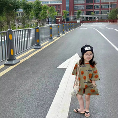 韓國童裝2024夏季滿印笑臉休閒運動男女童短袖短褲套裝洋氣兩件套