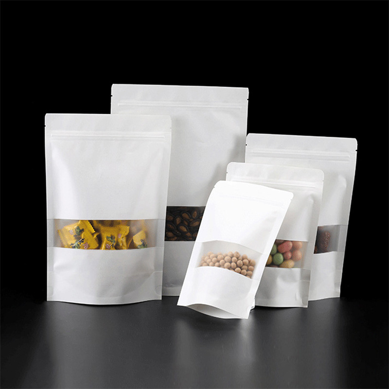 白色牛皮纸袋自封袋防潮磨砂开窗袋自立食品茶叶包装袋密封袋批发|undefined