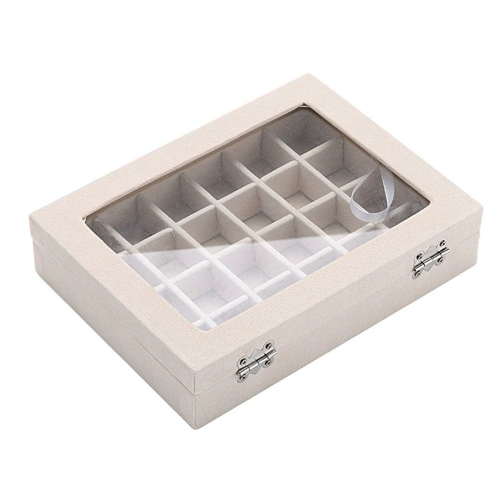 Бежовый стеллаж для украшений Xiangyu с прозрачной крышкой - Сундук с Treasures, 12/24 отделений для украшений, маникюр