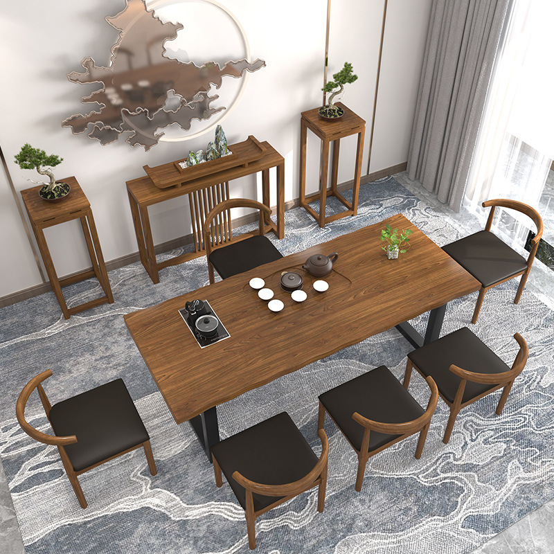 New Chinoiserie Solid Wood Tea Table and Tea Table Integrated Tea Table and Chair Combination Set Home Coffee Table Office Reception Table