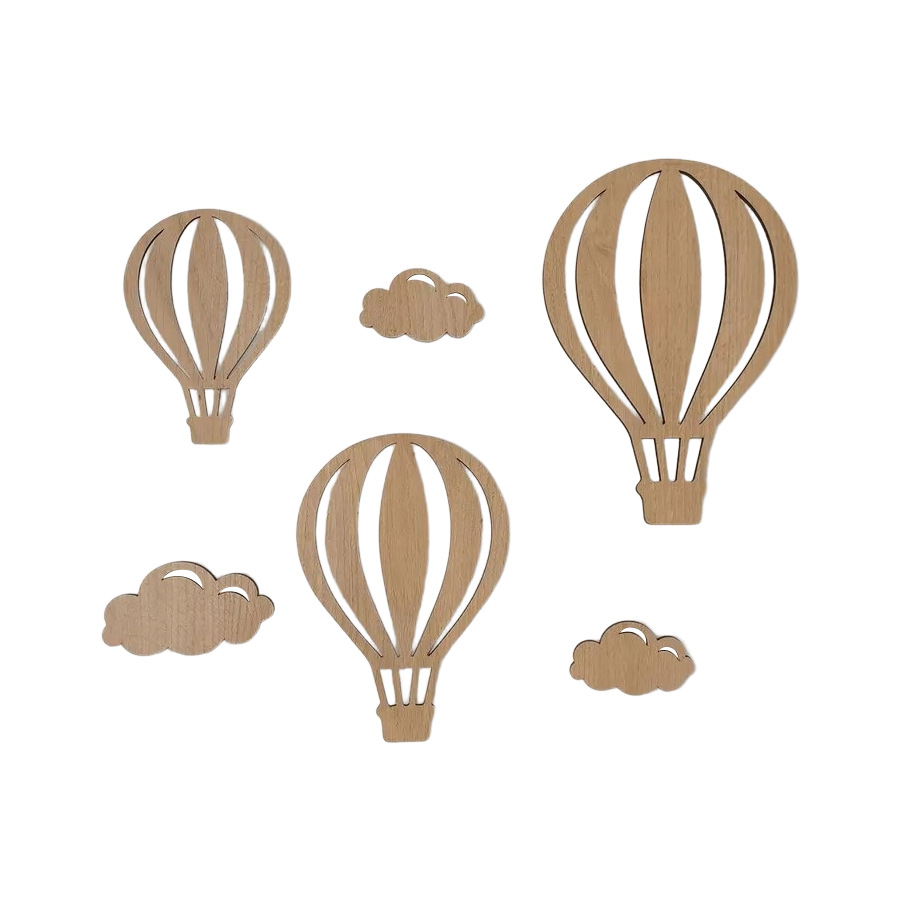 Adesivos de parede 3d em madeira balão de ar e nuvens_voghion.com